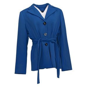 Dennis Basso Women's Sz 12 Luxe Crepe Belted Blazer W/Button Royal Blue A392454